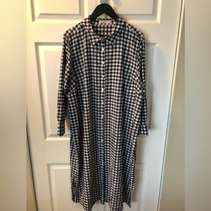 Gingham blue/ white checked linen blend shirt dress size 22, long sleeves